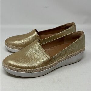 FITFLOP CASA LOAFER LEATHER SLIP
ON SNEAKER GOLD SZ 8
